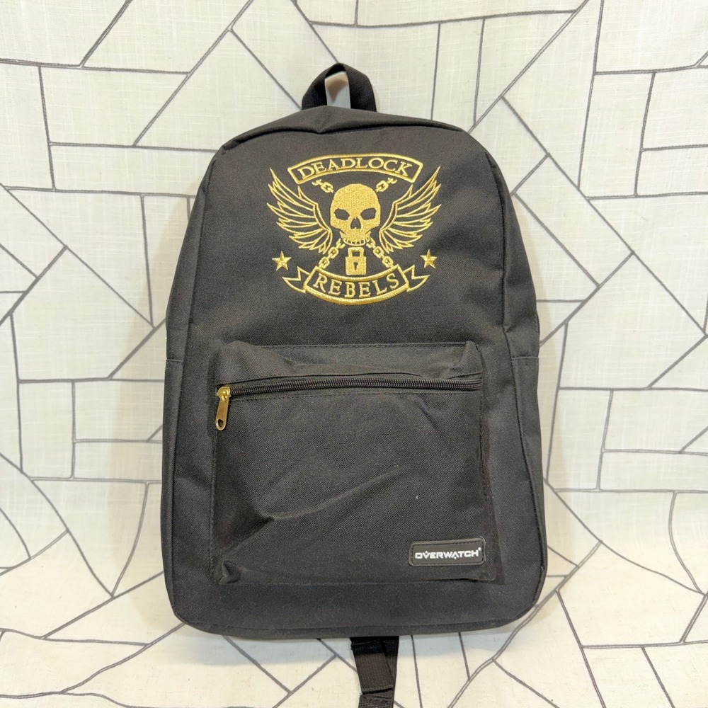 Overwatch Deadlock Rebels Backpack One Size Black Gold Embroidered Skull Bag